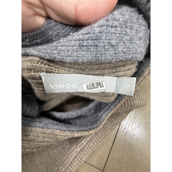 Vince Sweater Womens Large Oatmeal Wool Cashmere Mock Neck Ribbed Knit Classic - Picture 7 of 8